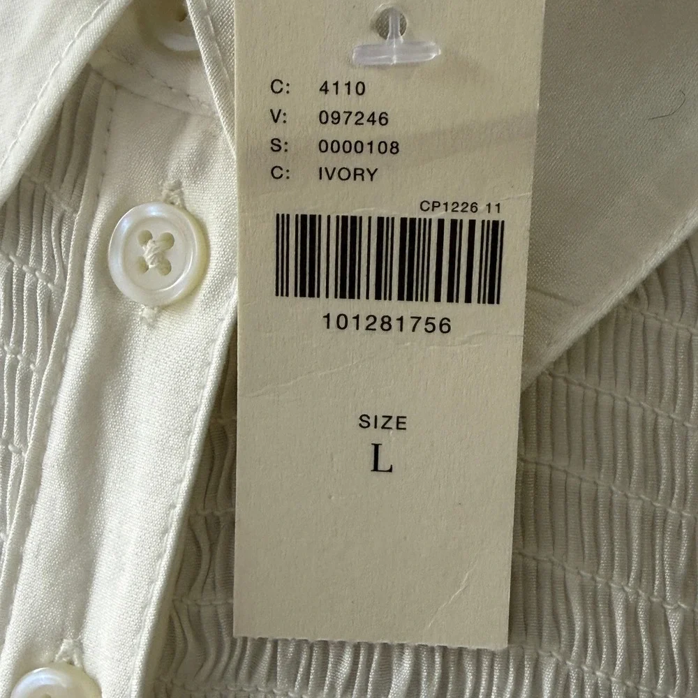 Anthropologie Smocked Puff Sleeve Blouse Womens Large Ivory Ruffle Romantic Boho
